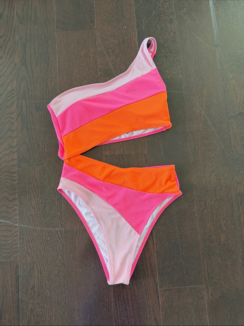 Pink and Orange One Shoulder One Piece Swimsuit